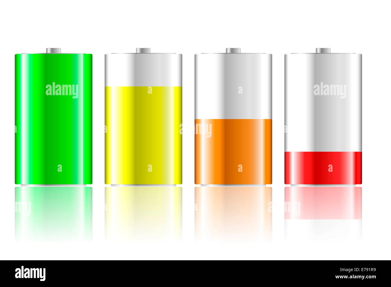 Les batteries avec différents niveaux de charge Banque D'Images