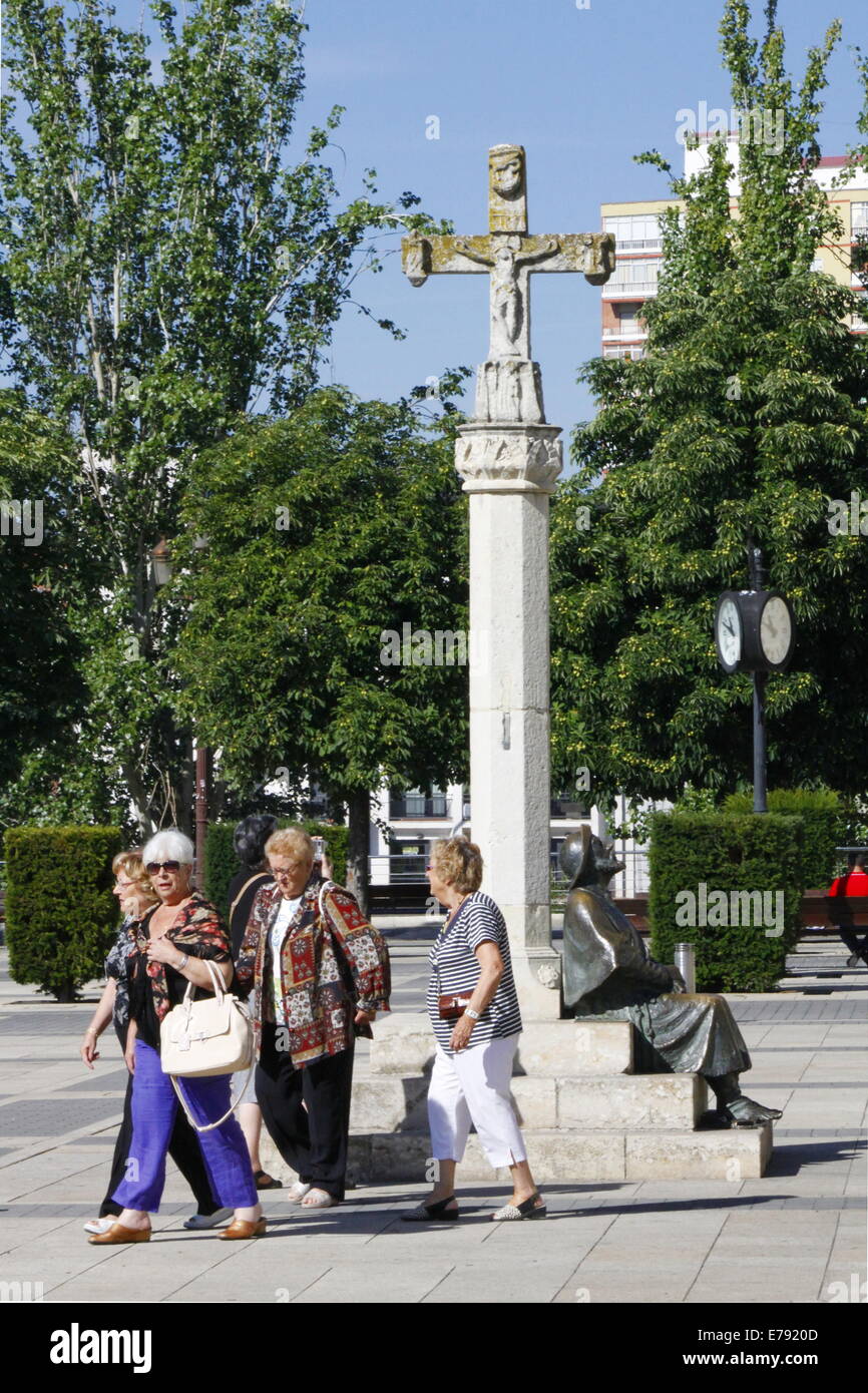 Square près de la Basilique de San Isidoro, chemin de St Jacques de Compostelle, Leon, Castille, Espagne Banque D'Images