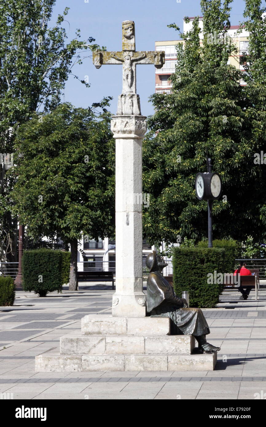 Square près de la Basilique de San Isidoro, chemin de St Jacques de Compostelle, Leon, Castille, Espagne Banque D'Images