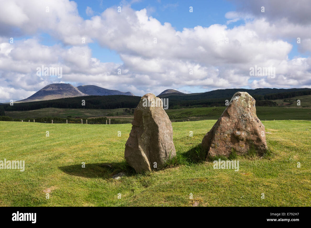 L'un de plusieurs cercles de pierres sur Machrie Moor, Isle of Arran. Banque D'Images