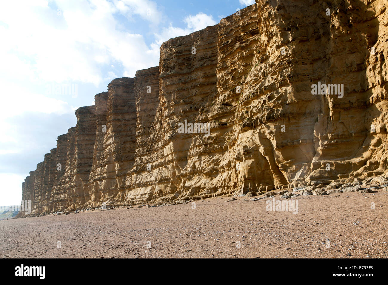 Falaises de grès et West Bay Beach, Bridport, Dorset, Angleterre Banque D'Images