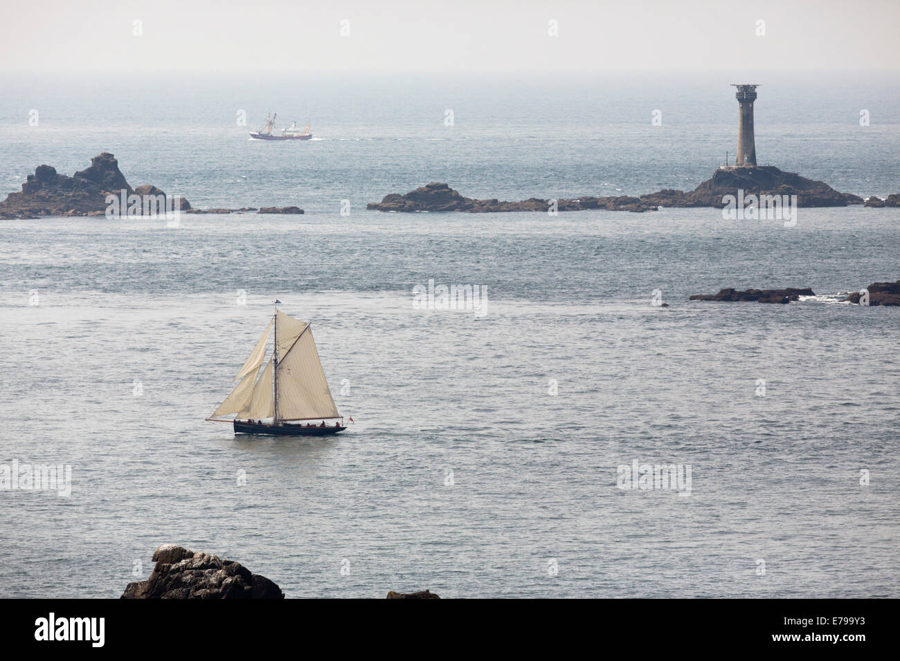 Land's End ; au phare du drakkar, Cornwall, UK Banque D'Images
