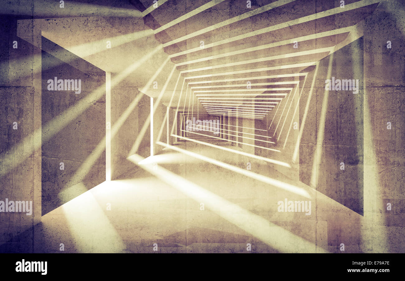 Abstract 3d perspective concrète d'intérieur avec les faisceaux lumineux Banque D'Images