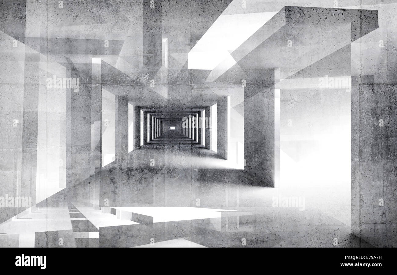 Abstract 3d intérieur en béton blanc avec murs grungy Banque D'Images