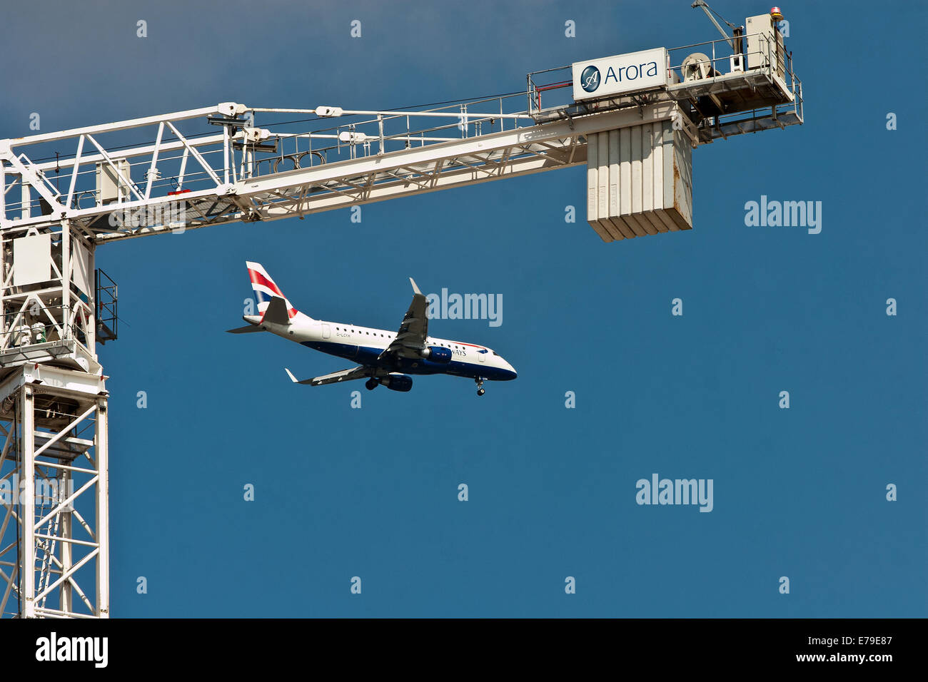 Vol British Airways en venant d'atterrir à l'aéroport de la ville de Londres. Banque D'Images