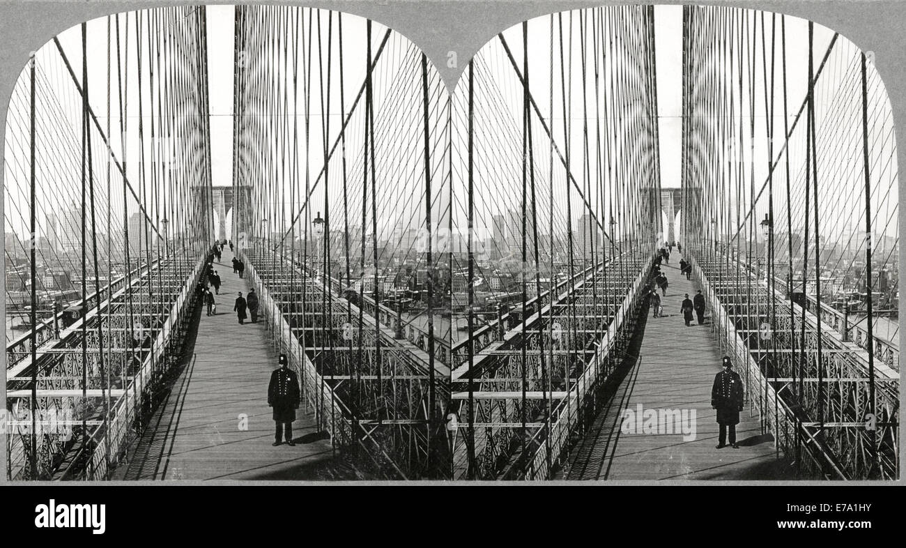 Vue sur le pont de Brooklyn à Manhattan, New York City, USA, carte stéréo, vers 1903 Banque D'Images