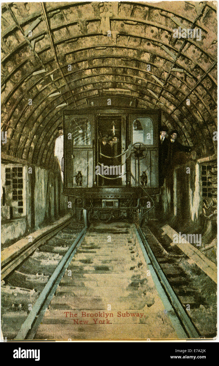 Métro, Brooklyn, New York City, Hand-Colored Carte Postale, vers 1910 Banque D'Images