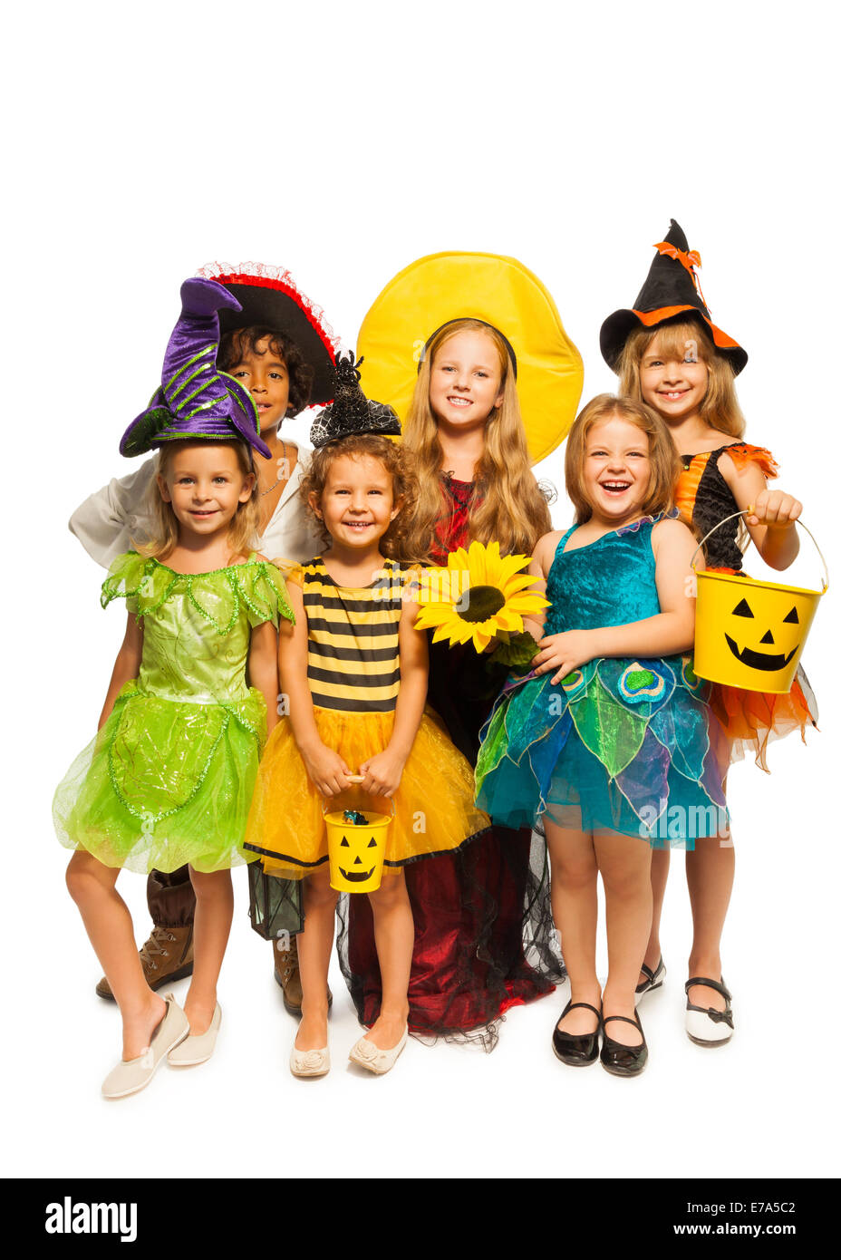 Groupe d'enfants en costumes de Halloween Banque D'Images