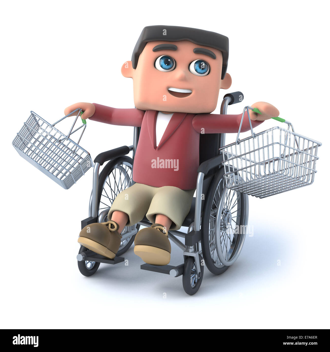 3D render of a Boy dans un fauteuil roulant avec des paniers vides Banque D'Images
