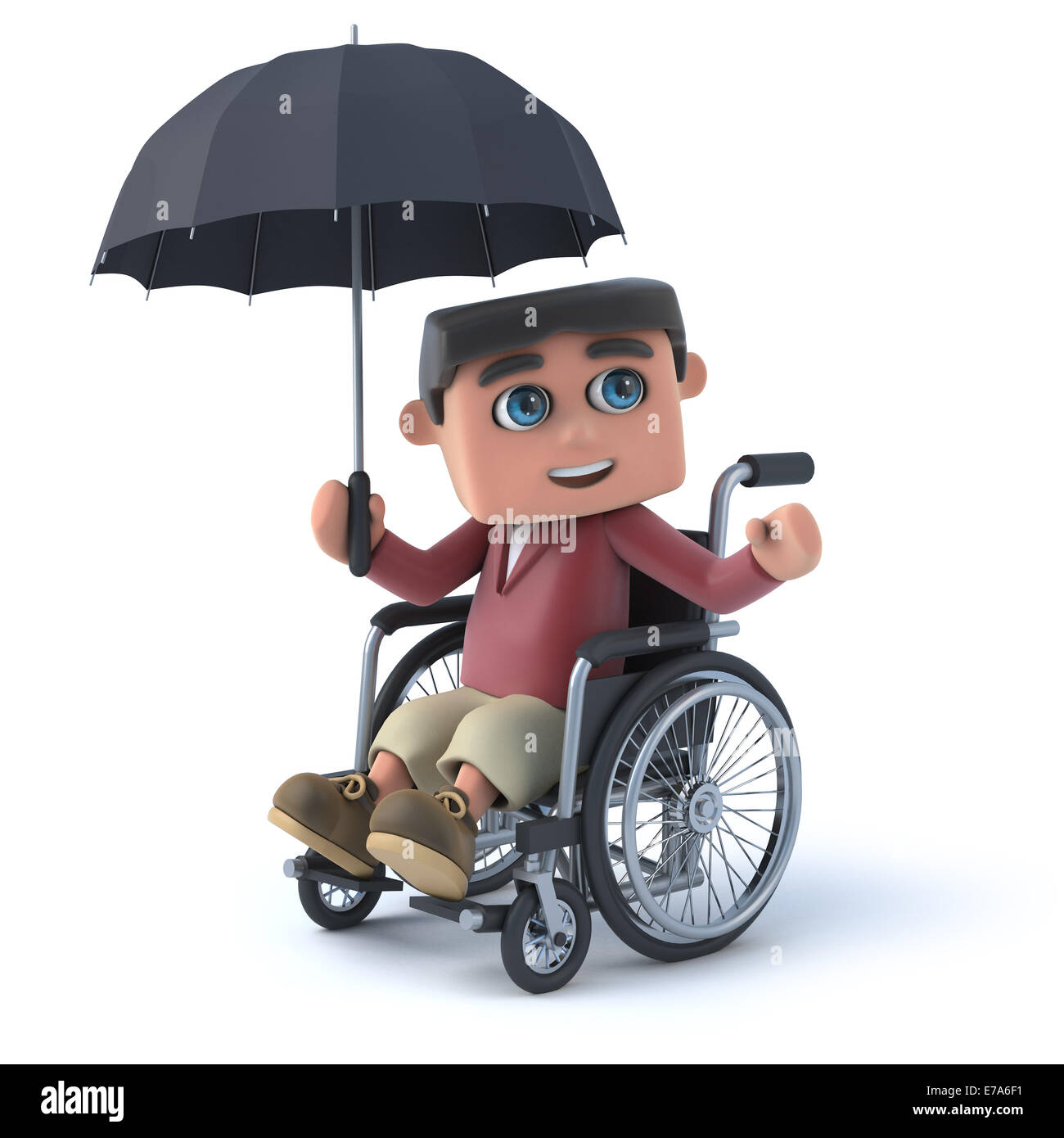 3D render of a Boy in a wheelchair holding an umbrella Banque D'Images