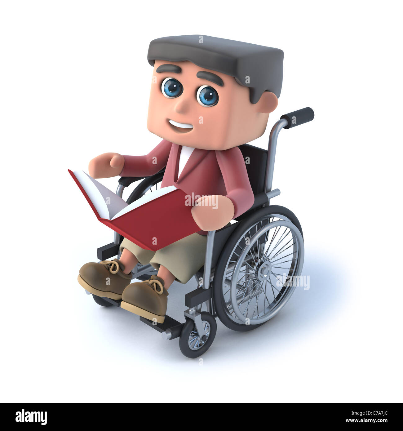3D Boy in wheelchair reading a book Banque D'Images