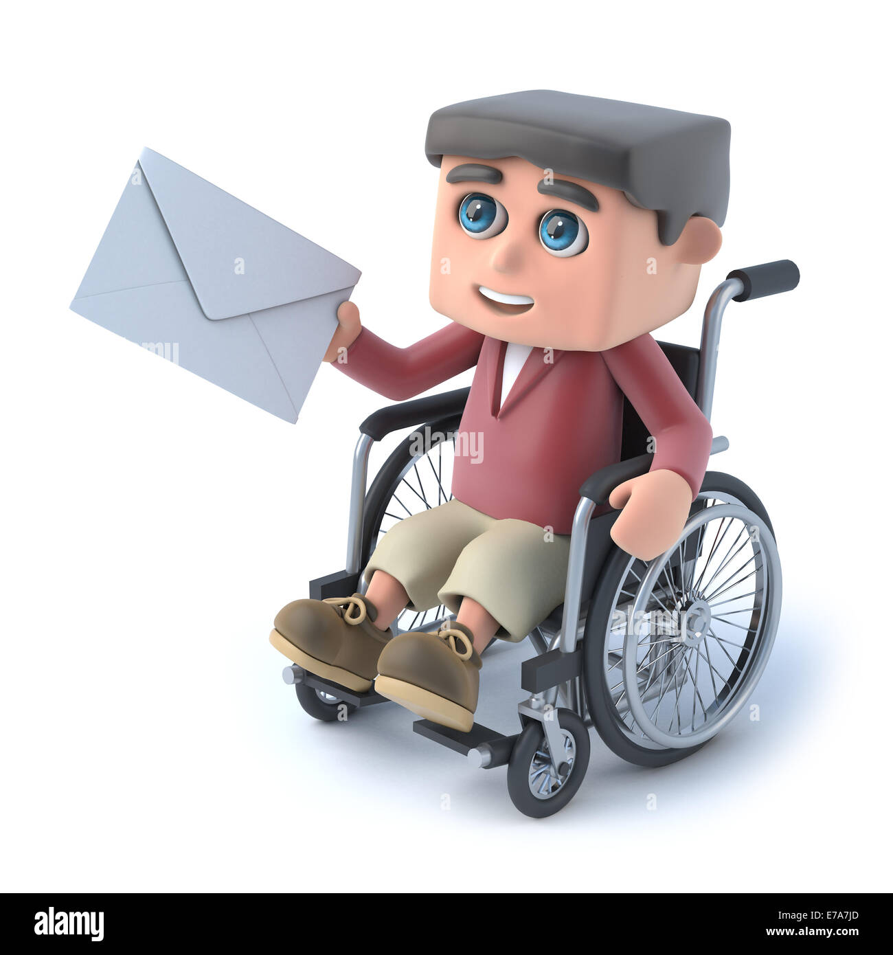 3D Boy en fauteuil roulant va à poster une lettre Banque D'Images