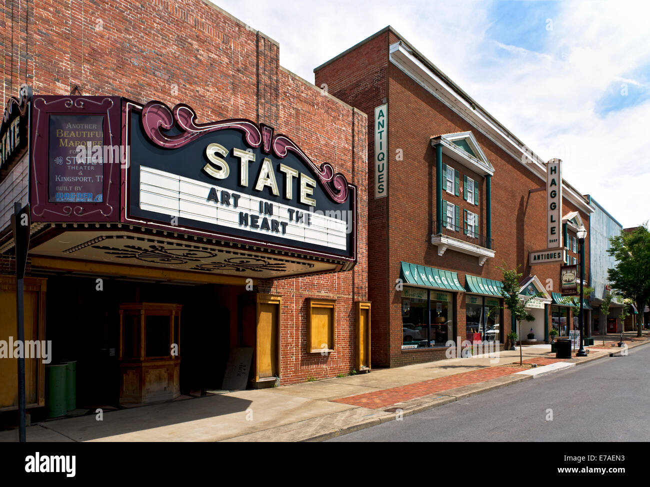 L'ancien bâtiment du théâtre d'État et Kingsport, Tennessee Marquee Banque D'Images