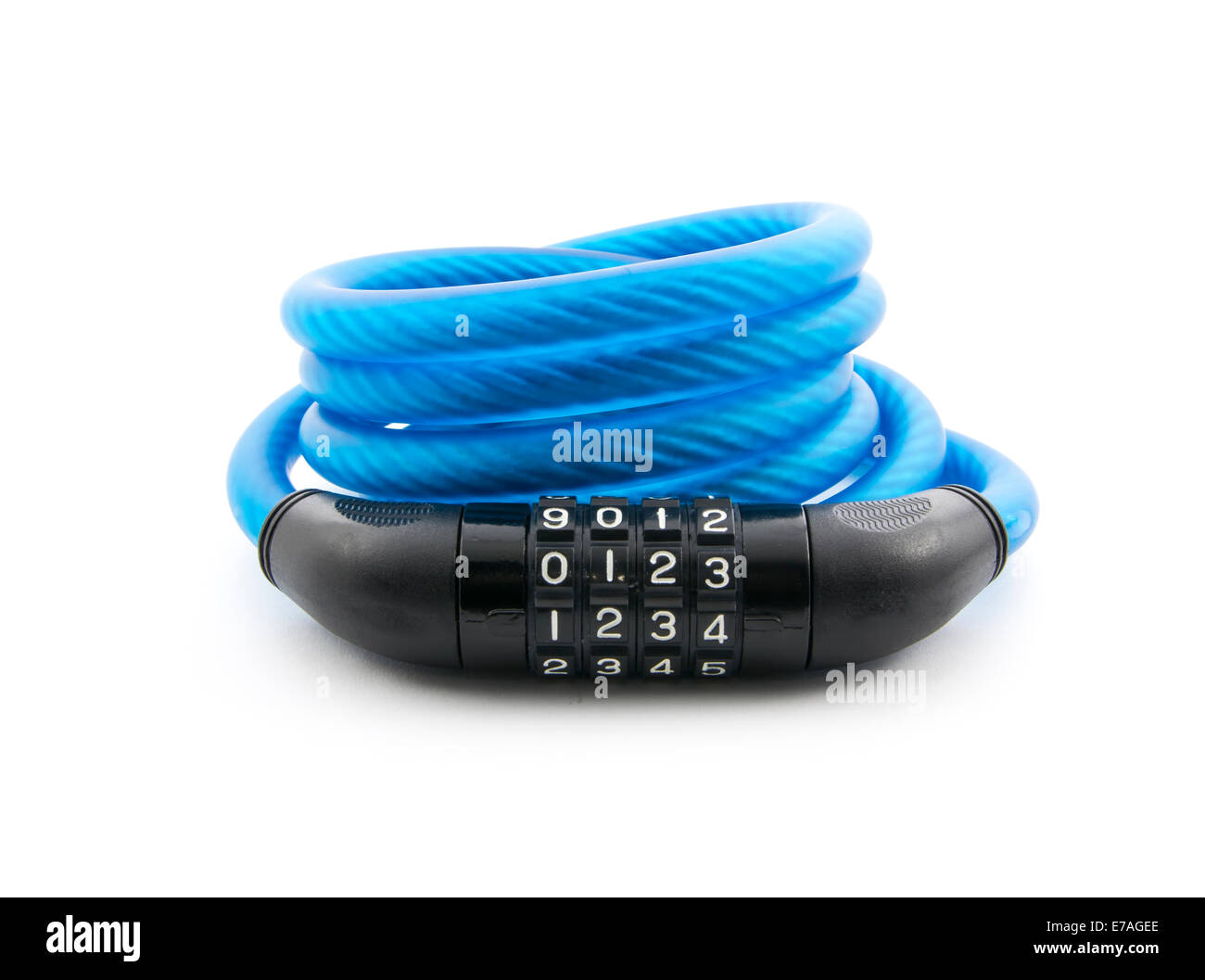 Cadenas de vélo bleu isolé sur fond blanc Banque D'Images