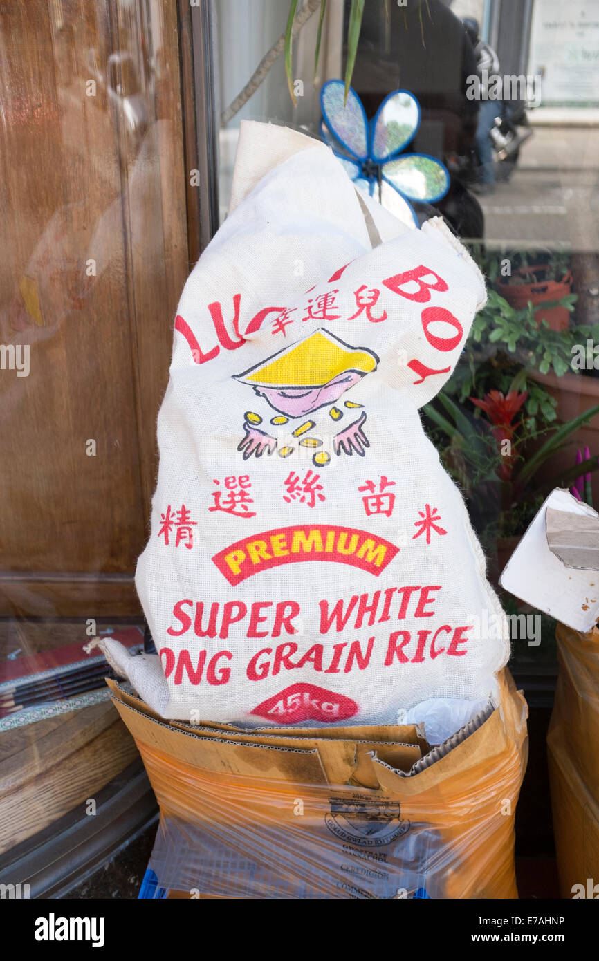 Large sac de riz blanc restaurant traiteur chinois Banque D'Images