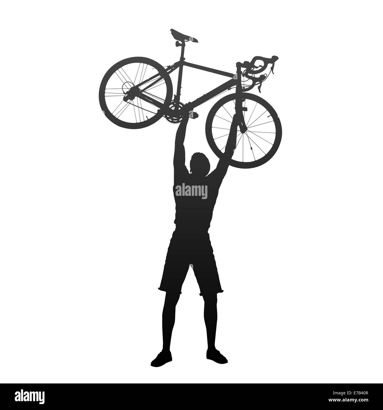 Silhouette d'homme avec des vélos de course Banque D'Images