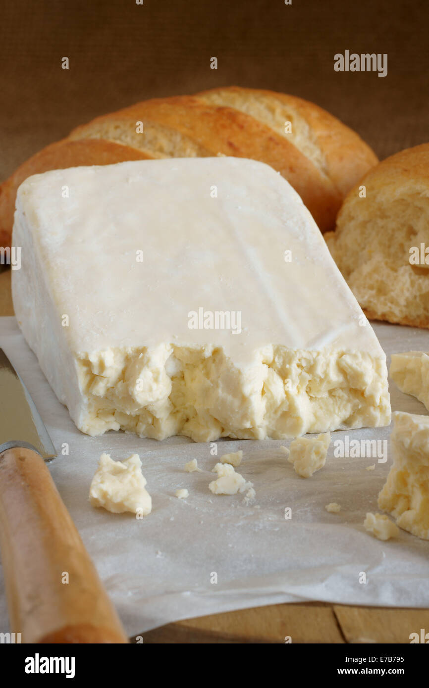 Caerphilly un disque dur traditionnel fromage blanc à l'origine fabriqué dans le sud du Pays de Galles Banque D'Images