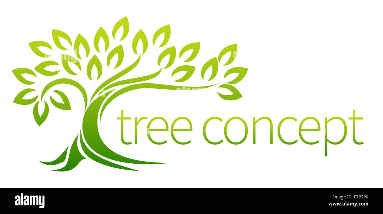 Icône de l'arbre de concept d'un arbre stylisé avec des feuilles, se prête à être utilisé avec du texte Banque D'Images