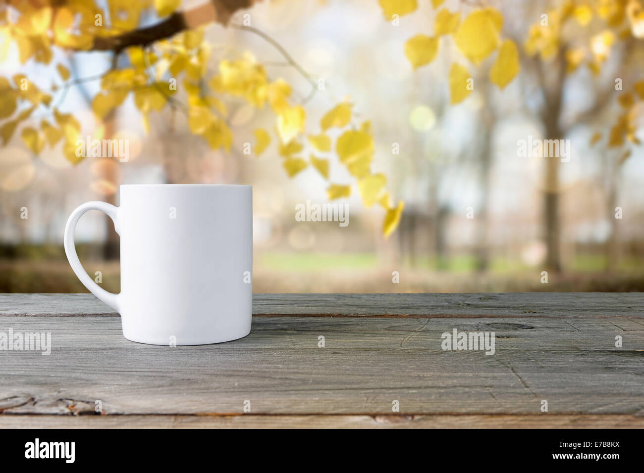 Close up cup sur table en bois avec une vue sur la nature Banque D'Images