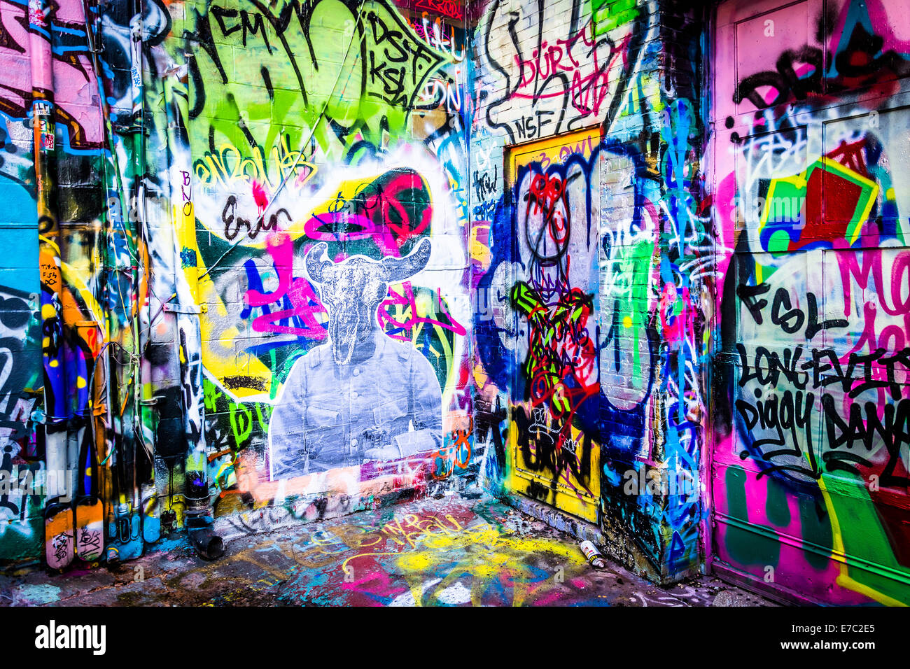 Modèles colorés de graffitis Alley, Baltimore, Maryland. Banque D'Images