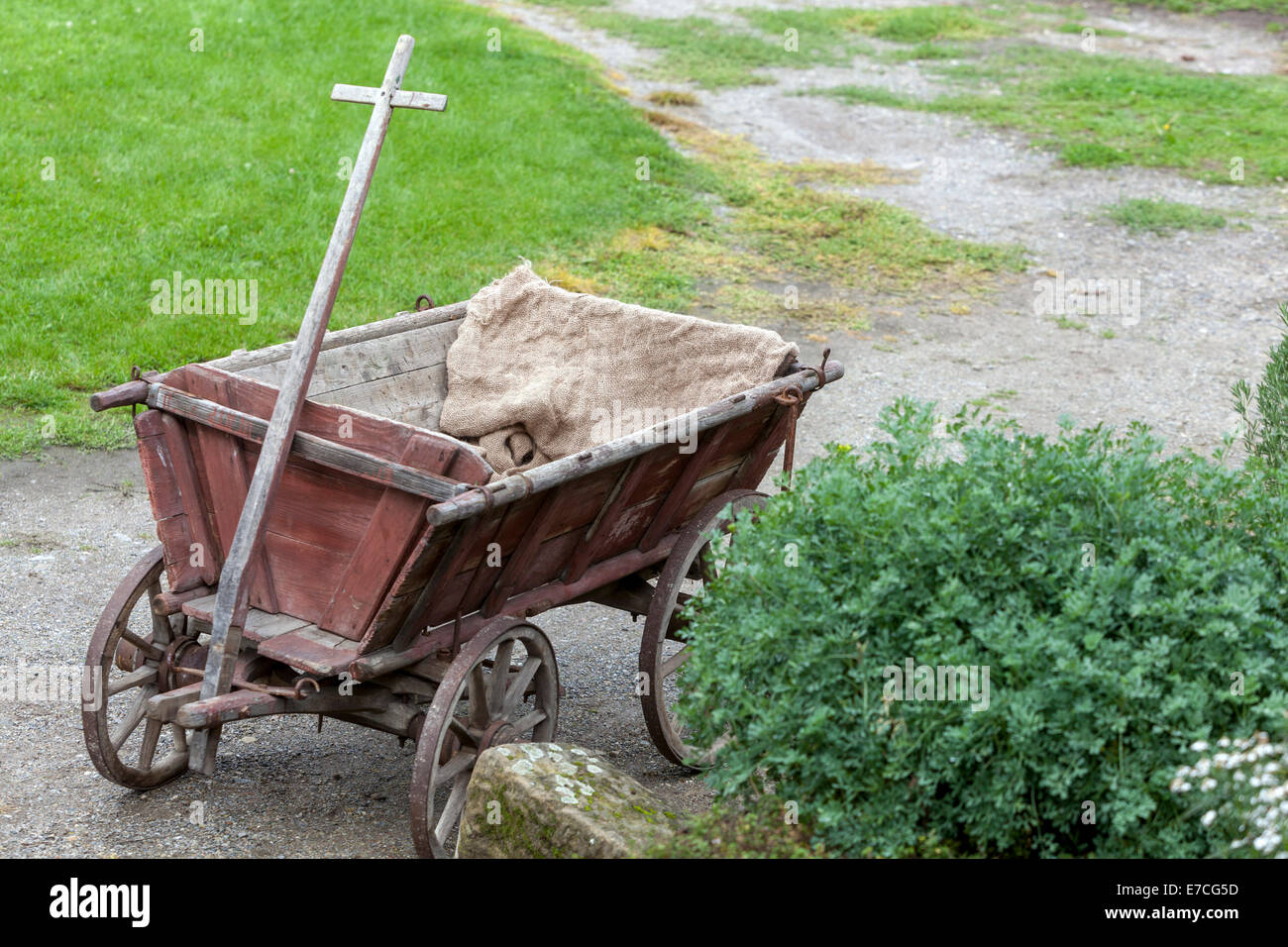 Ancienne voiturette en bois Bohême centrale, République tchèque Banque D'Images