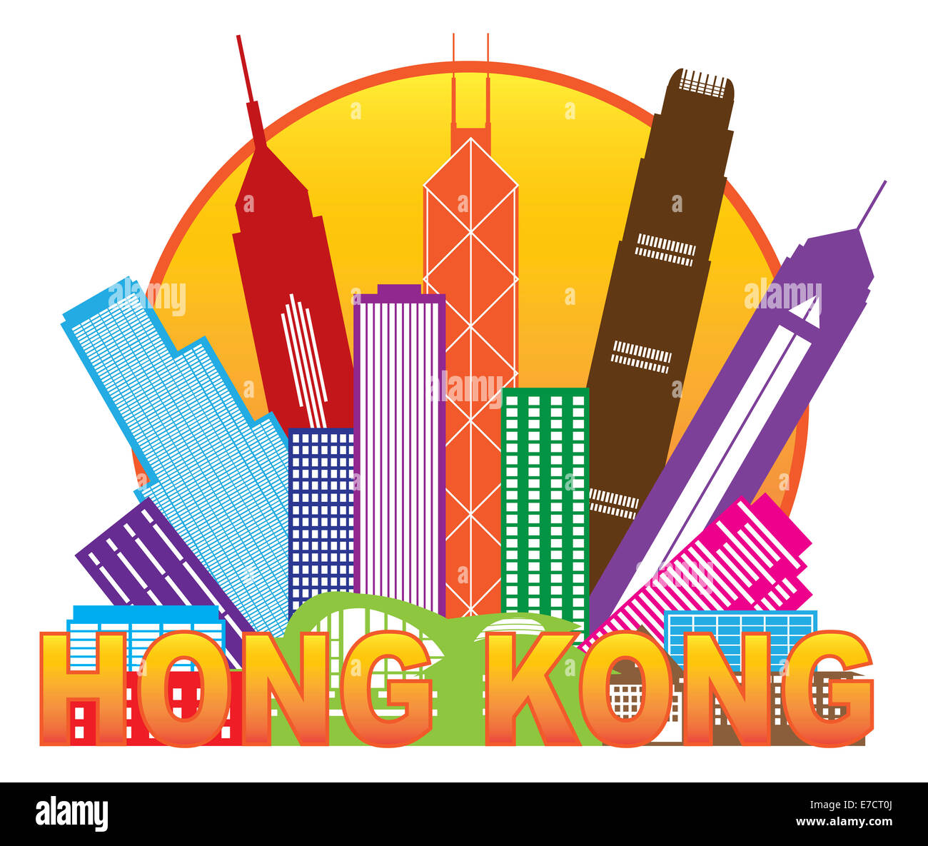 Hong Kong City Skyline en cercle couleur contours isolé sur fond blanc Illustration Banque D'Images Hong Kong City Skyline en cercle couleur contours isolé sur fond blanc Illustration Banque D'Images