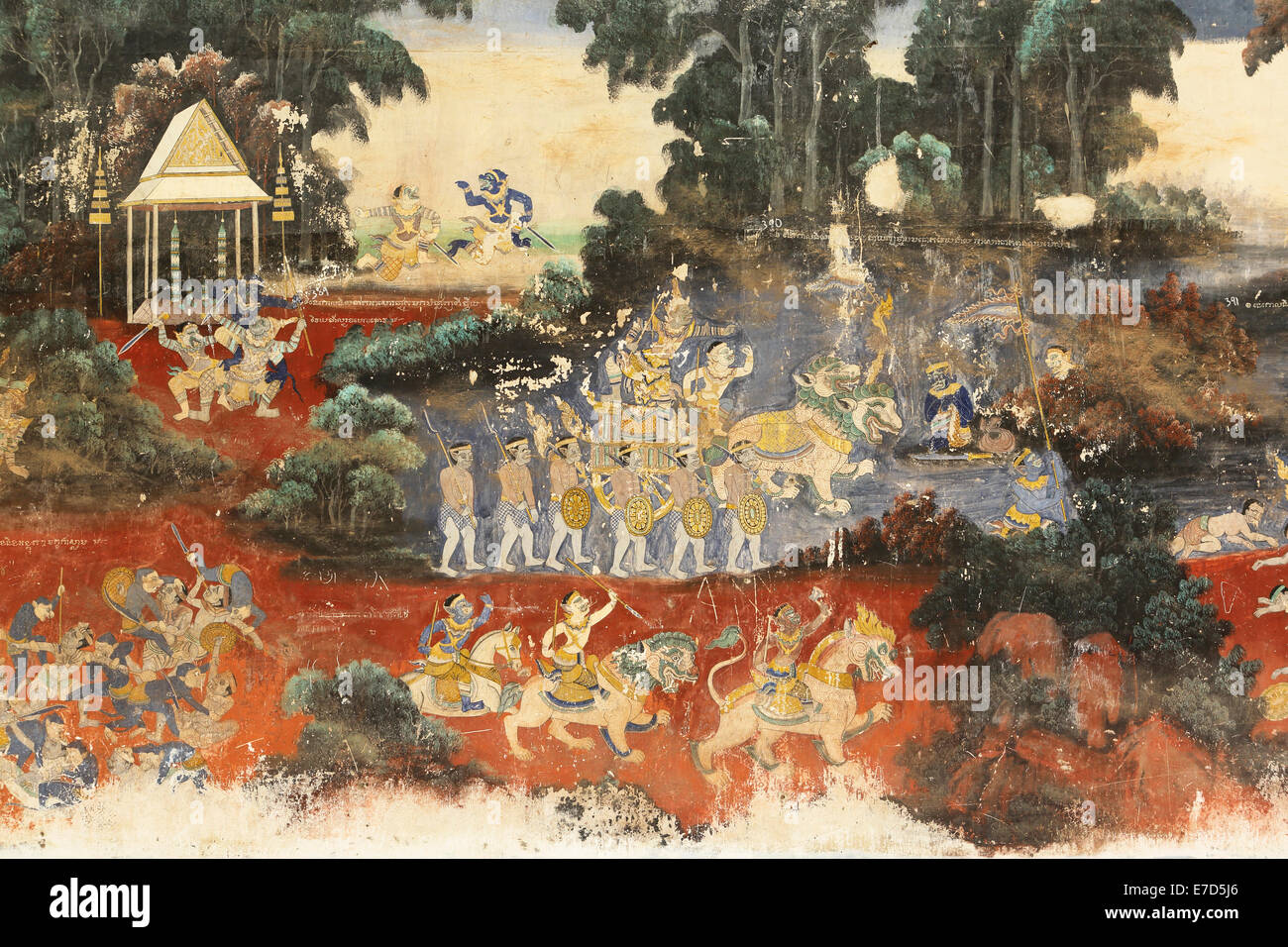 Fresque historique au Palais Royal du Cambodge à Phnom Penh, Cambodge. Banque D'Images