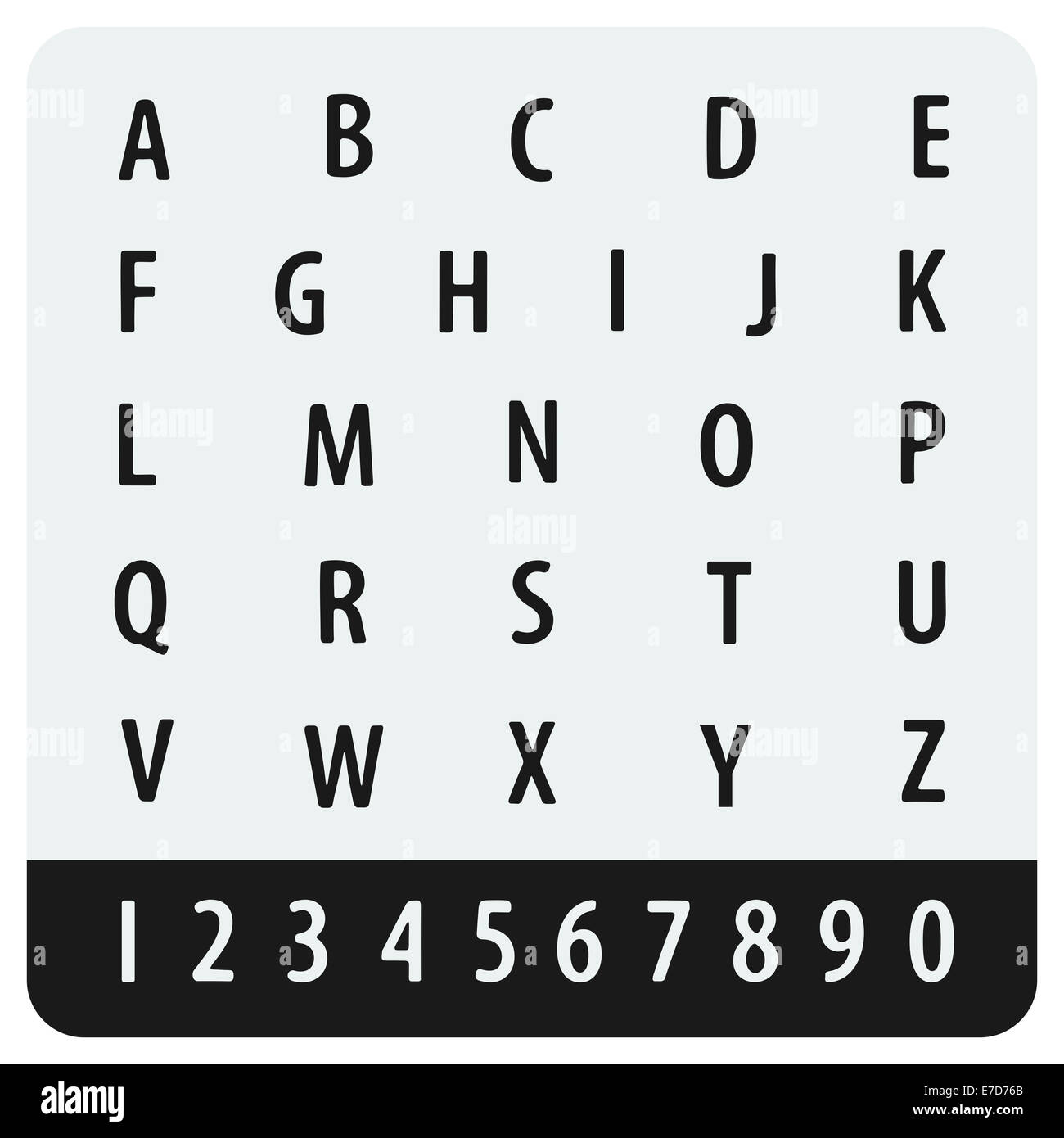 Alphabet et nombres sans coins pointus Banque D'Images