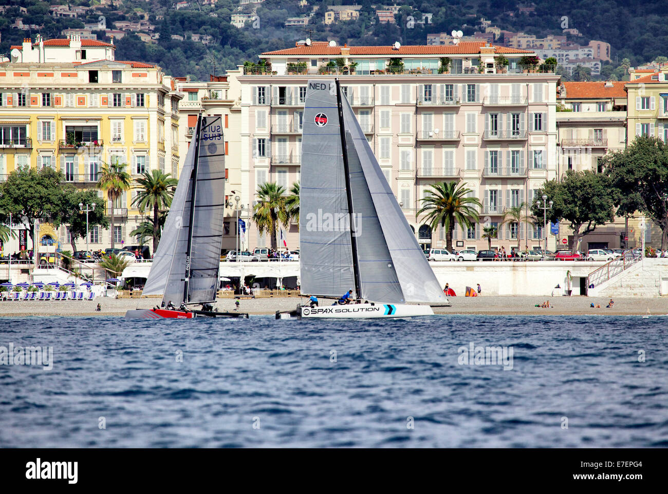 La GC32 est l'un dessin ou modèle pour la Grande Course de la Coupe du circuit, à l'Extreme Sailing Series, Nice, Alpes-Maritimes, France. Banque D'Images