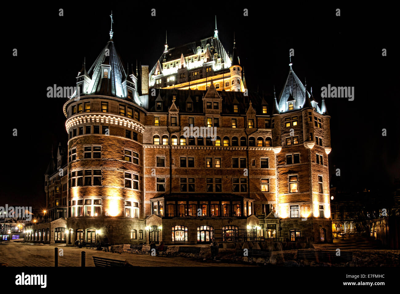 L'hôtel Château Frontenac à Québec, Canada, dans la nuit Banque D'Images