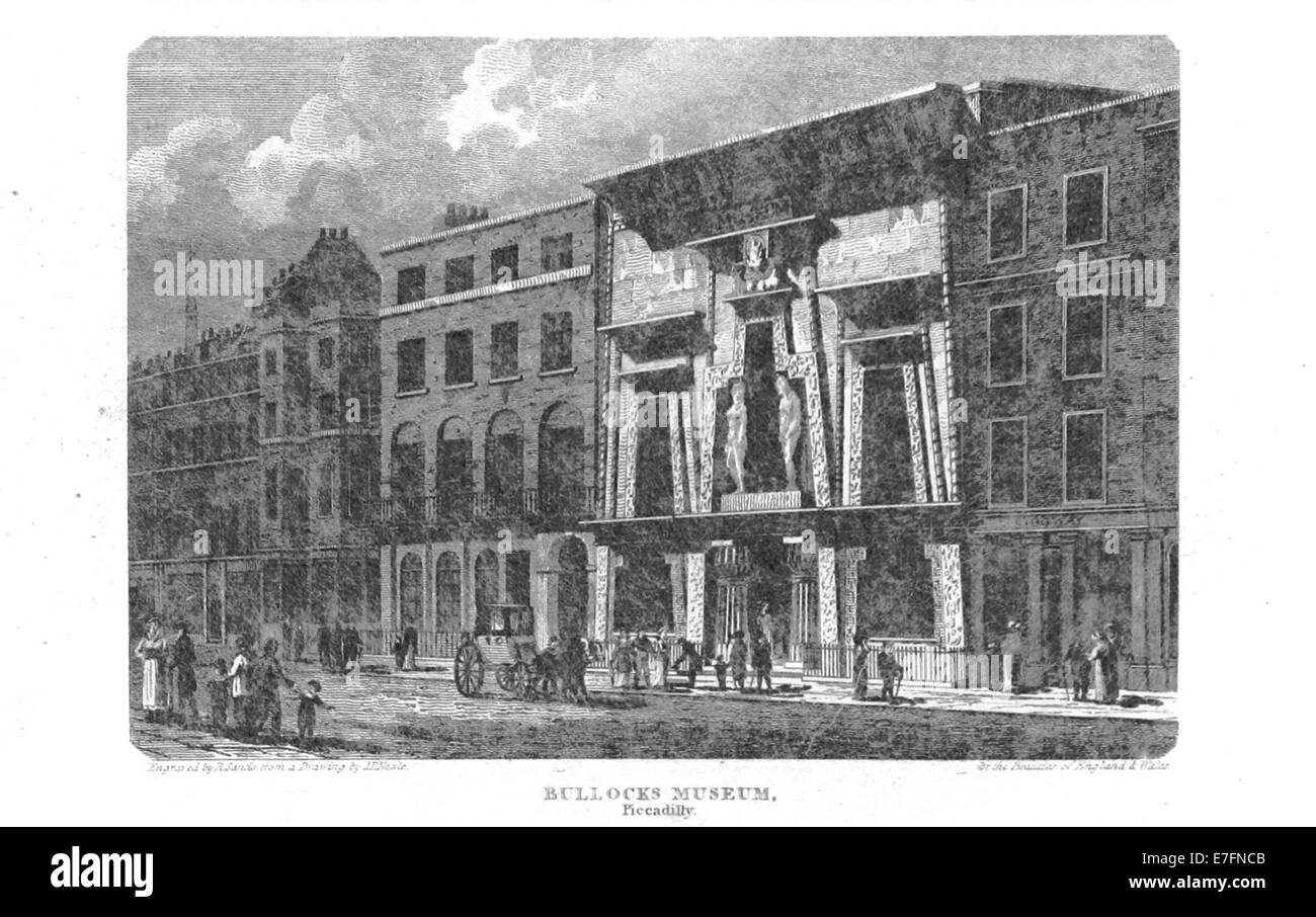 Illustration tirée de 'Brayley's London' (1820) montrant Bullock's Museum sur Piccadilly, soulignant son rôle d'attraction publique importante au début du XIXe siècle à Londres. Banque D'Images