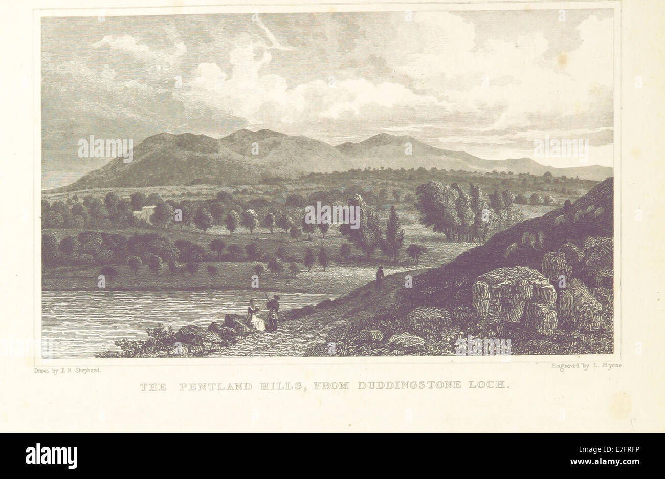 MA(1829) p.192 - Les collines de Pentland, à partir d'Duddingstone Loch - Thomas Hosmer Shepherd Banque D'Images