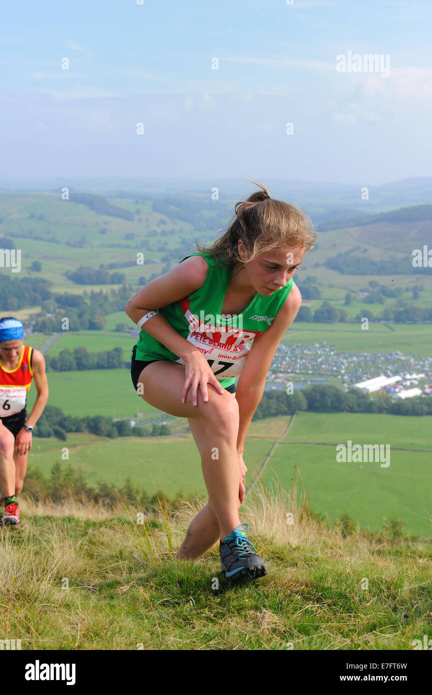 Femme tomba runner concurrence dans une course est tombé à un pays Banque D'Images