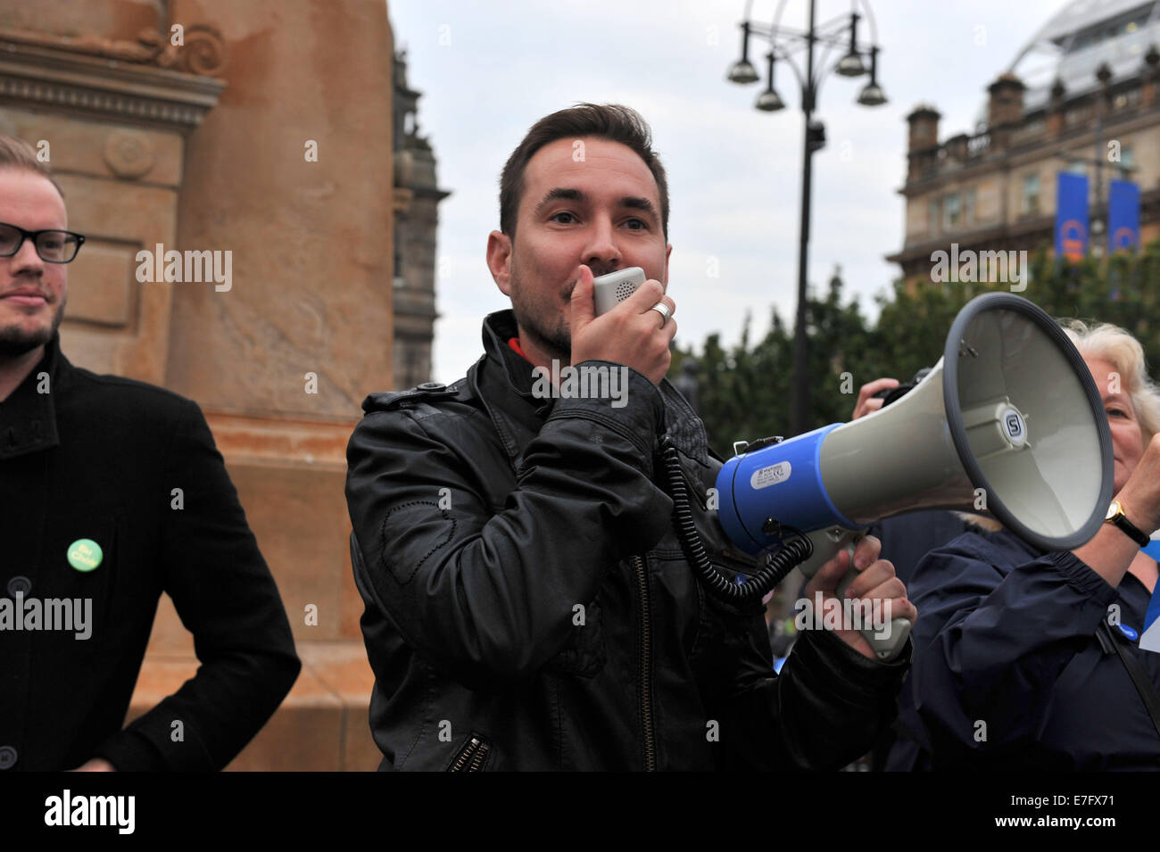 Glasgow, Ecosse, Royaume-Uni. 16 Septembre, 2014. Acteur Martin Compston pro-indépendantistes écossais adresse rally. Crédit : Tony Clerkson/Alamy Live News Banque D'Images