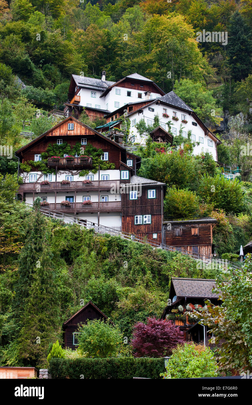 Vue sur la ville, Hallstatt, UNESCO World Heritage Site, Salzkammergut, Alpes, Haute Autriche, Autriche Banque D'Images