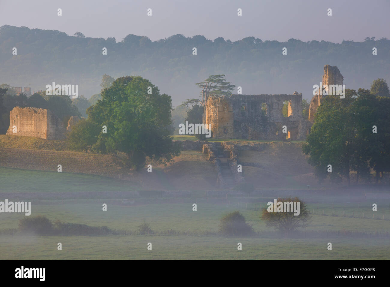 Misty sur château de Sherborne - Sir Walter Raleigh's home, Sherborne, Dorset, Angleterre Banque D'Images