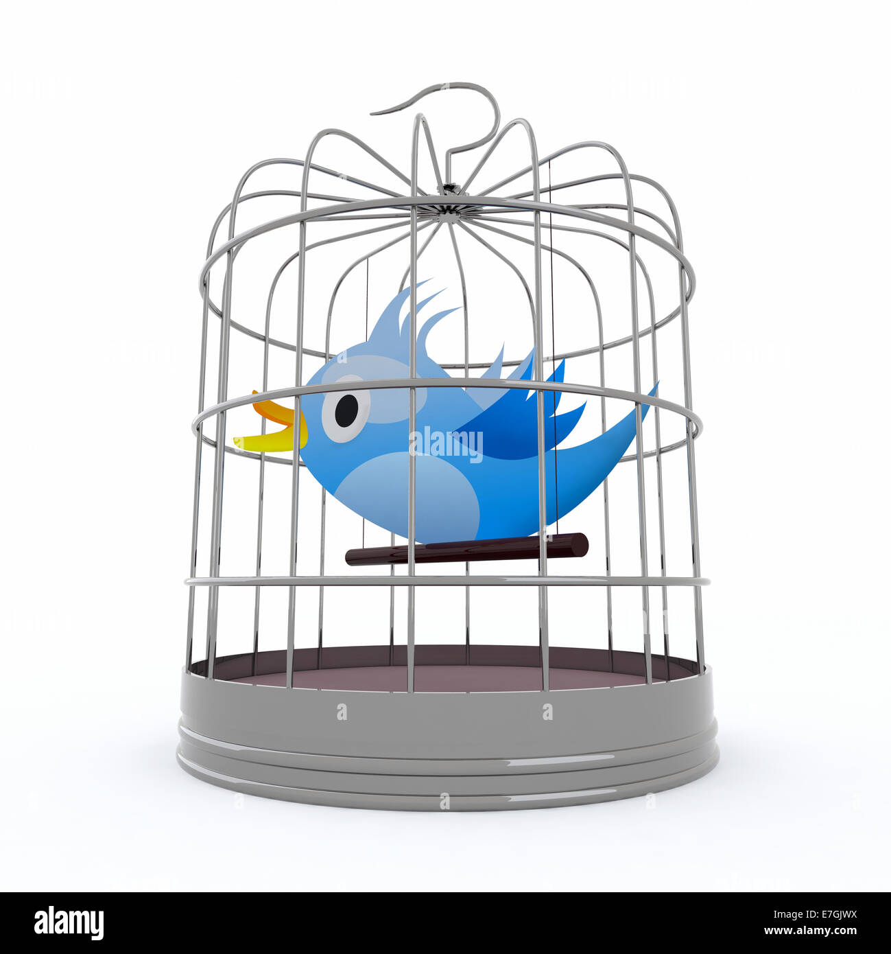 L'intérieur de la cage de l'oiseau bleu qui pépie, 3d illustration Banque D'Images