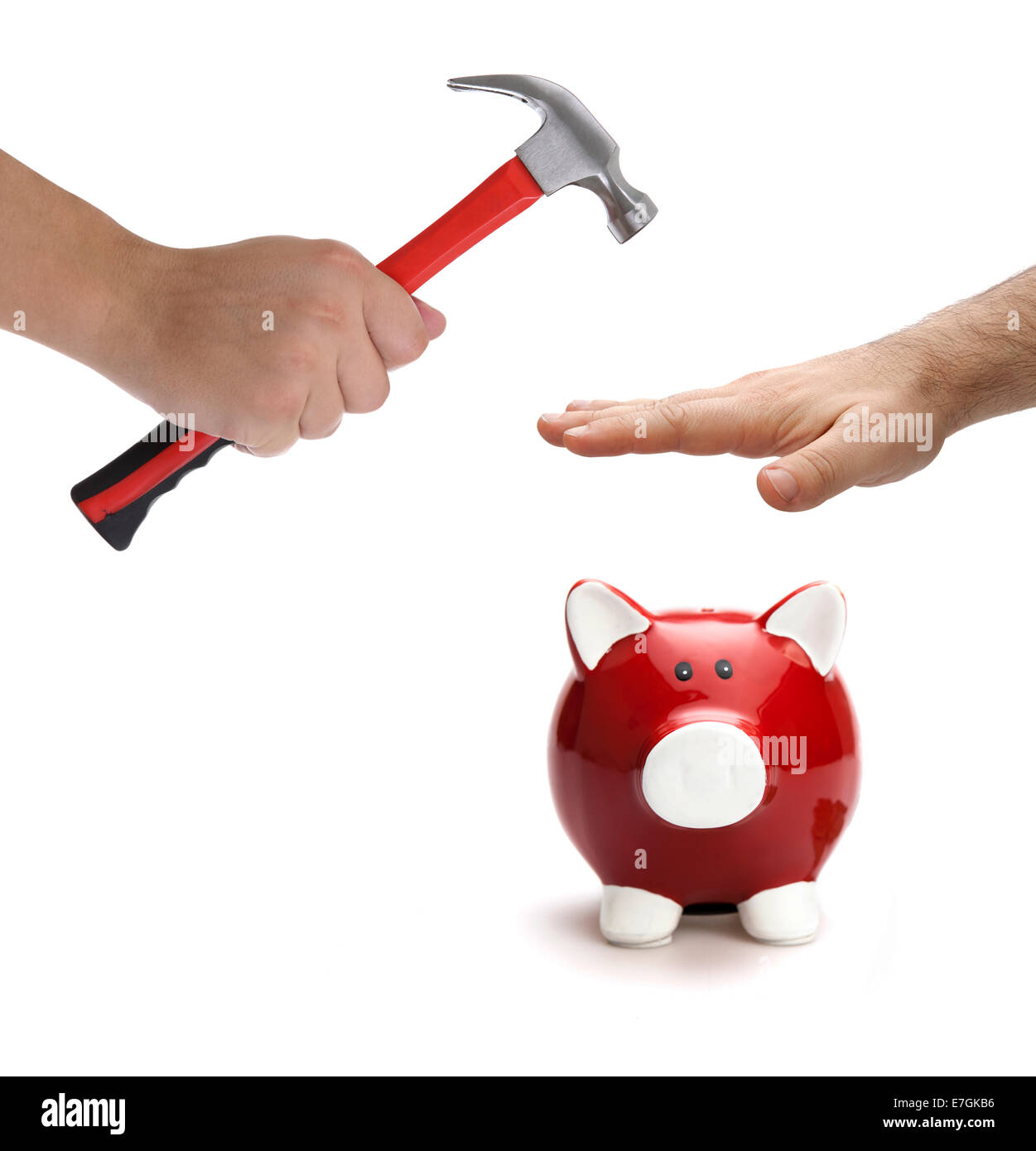 Tirelire protection sur le fond blanc. Concept de protection financière Banque D'Images