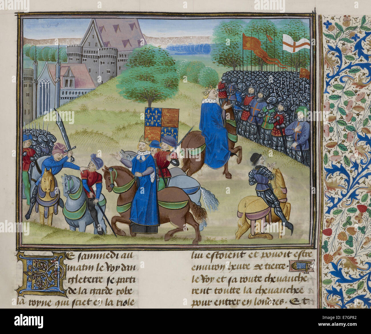 La mort de Wat Tyler - Froissart, Chroniques de France et d'Angleterre, livre II (c.1475-1483), f.175 - BL MS Royal 18 E I Banque D'Images