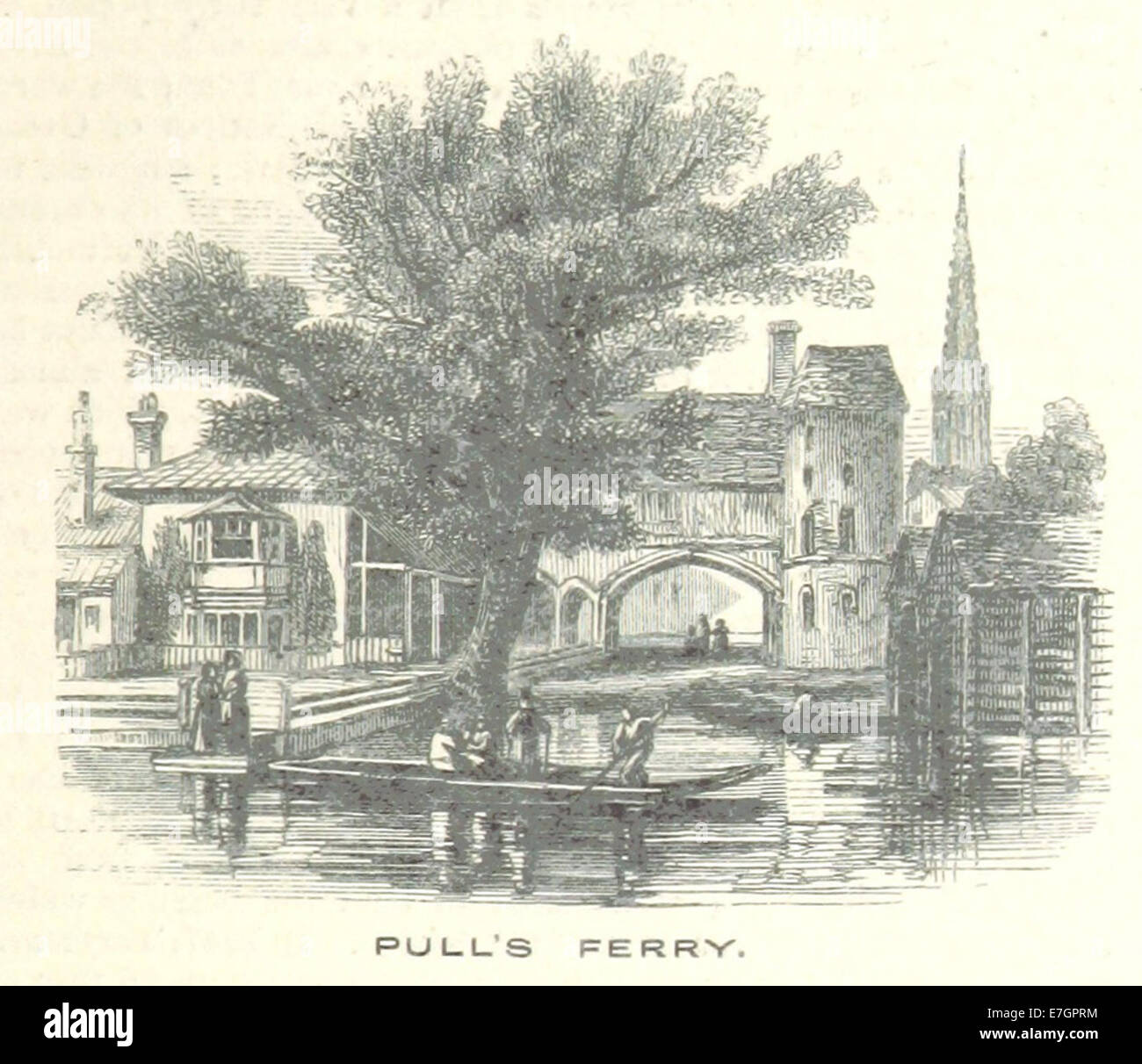 Une illustration de la page 45a de «ECR» (1851), représentant Pull’s Ferry à Norwich, mettant en valeur une caractéristique emblématique de la voie navigable de la ville. Banque D'Images