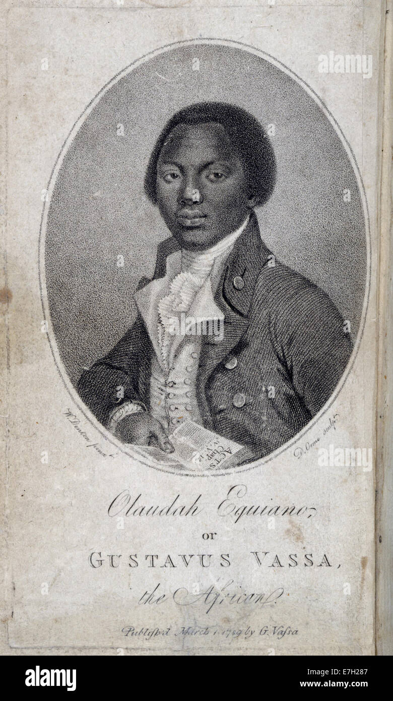 Frontispice de l'édition 1789 de 'The Interest narrative of the Life of Olaudah Equiano', illustrant la vie et les expériences de l'ancien esclave africain et abolitionniste, une œuvre historique importante dans l'histoire africaine. Banque D'Images