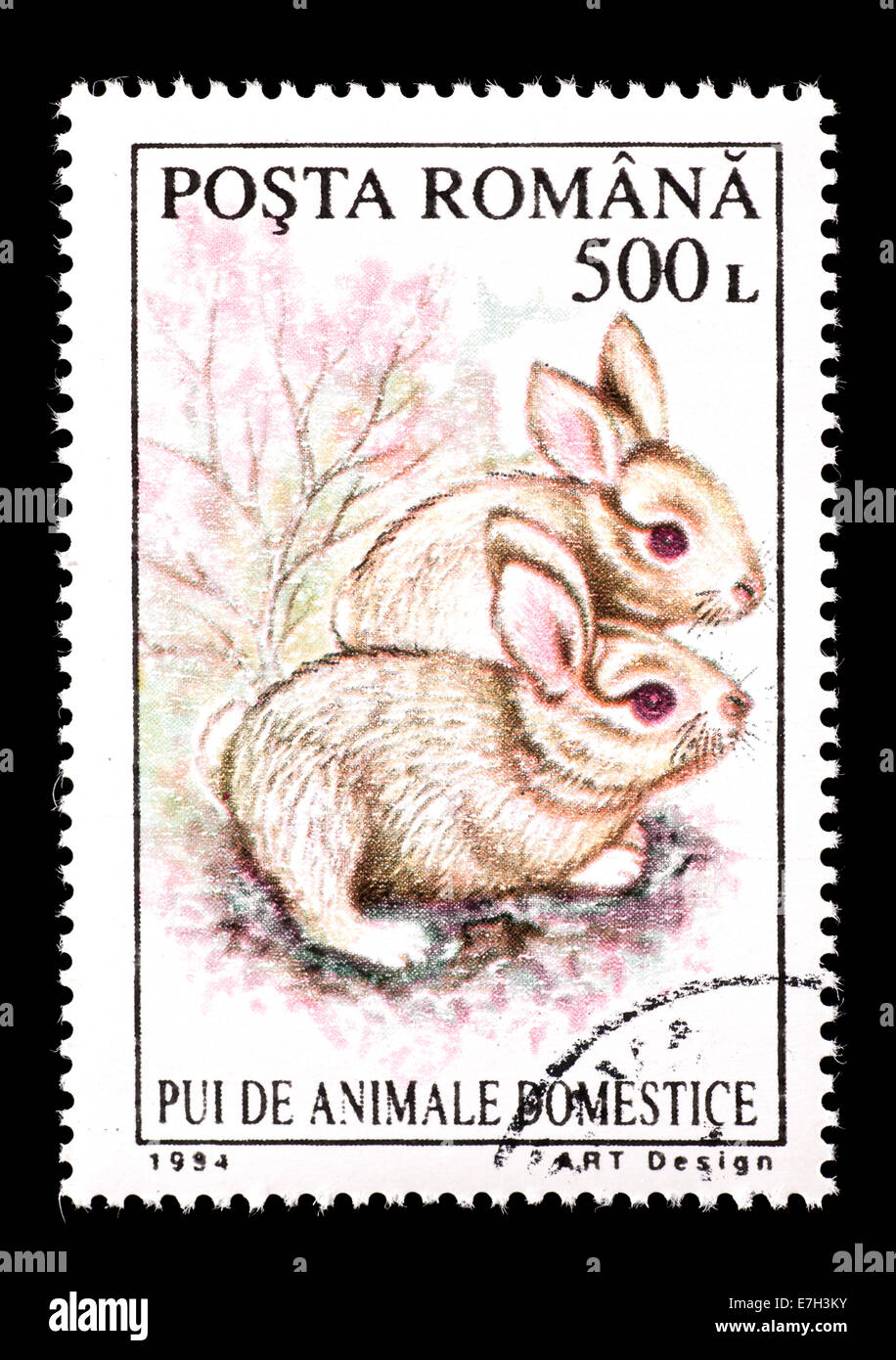 Timbre-poste de Roumanie illustrant kits (lapereaux). Banque D'Images