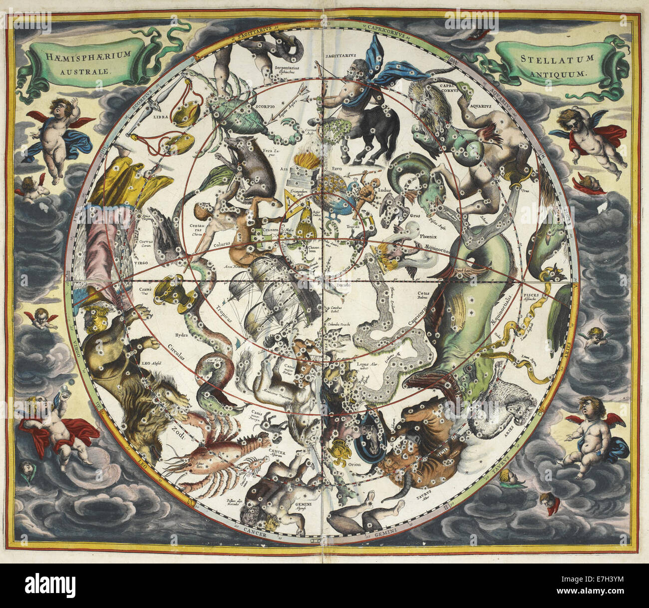 Les constellations, avec signes astrologiques du zodiaque - Atlas Coelestis (1660), 192-193 - BL Banque D'Images