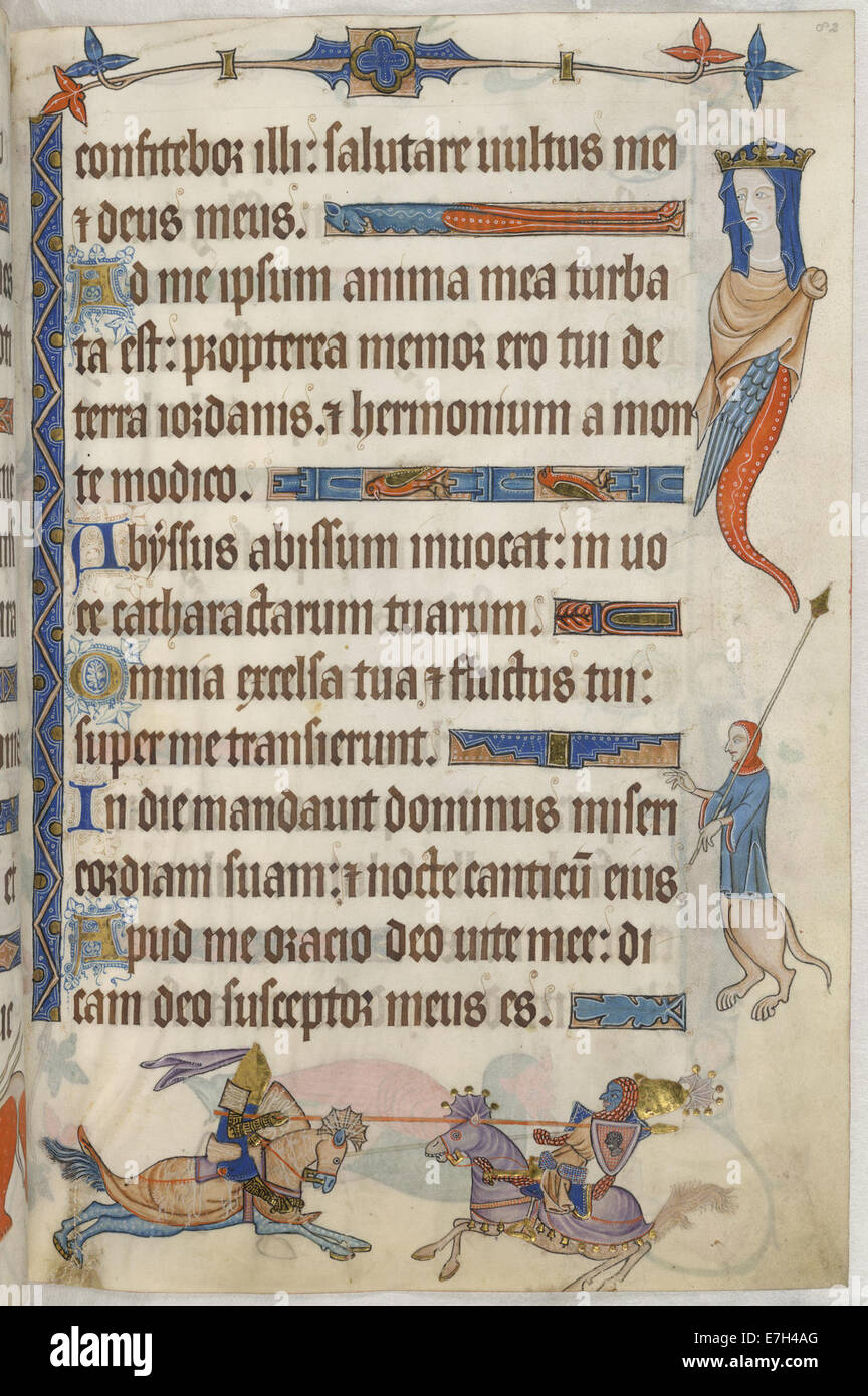 Deux chevaliers - Joutes Luttrell Psalter (c.1325-1335), f.82 - BL Ajouter MS 42130 Banque D'Images