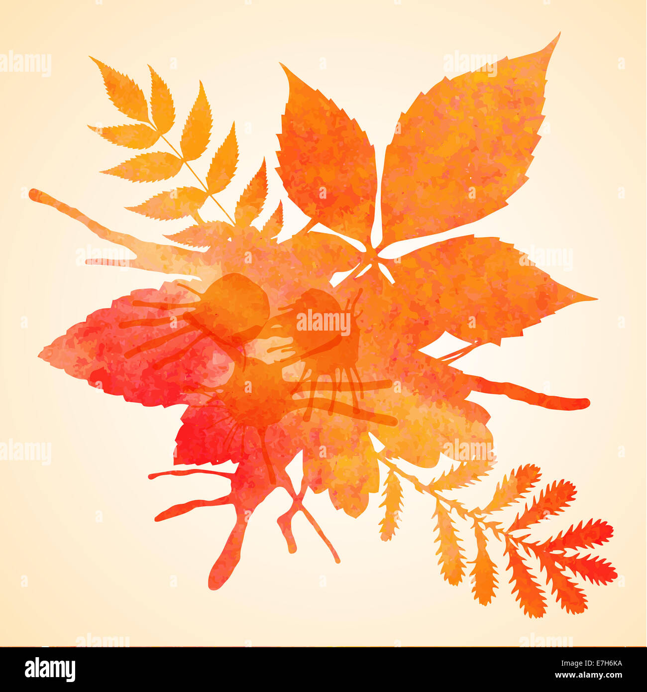 Aquarelle peint Orange automne fond feuillage vector Banque D'Images