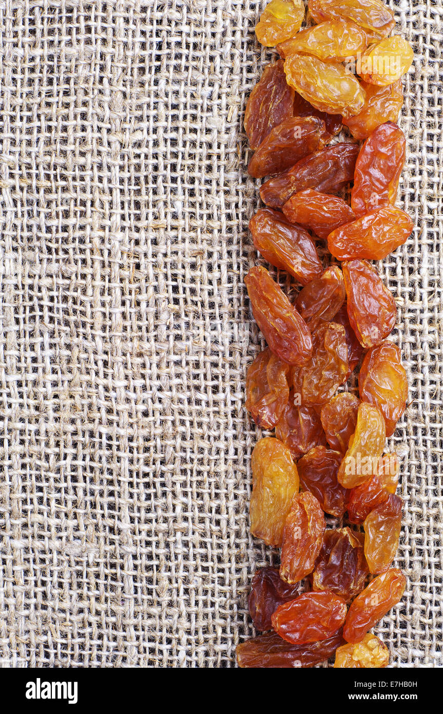 Raisins secs sur fond de toile libre Banque D'Images