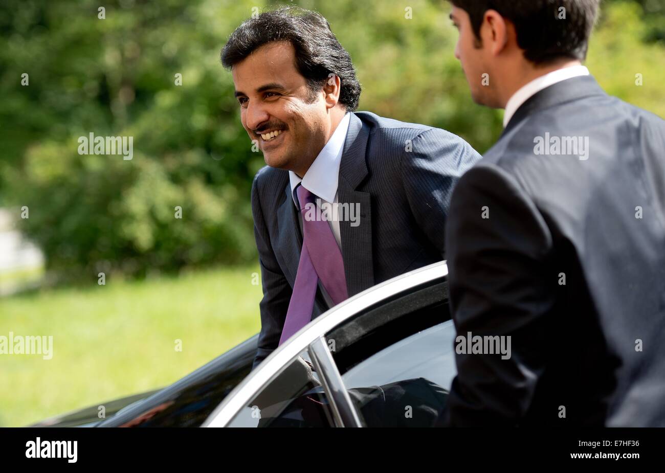 Munich, Allemagne. 18 Sep, 2014. L'Émir du Qatar, Cheikh Tamim Bin Hamad al-Thani à Munich, Allemagne, 18 septembre 2014. L'Émir continue son voyage en Allemagne. Poto : SVEN HOPPE/dpa/Alamy Live News Banque D'Images