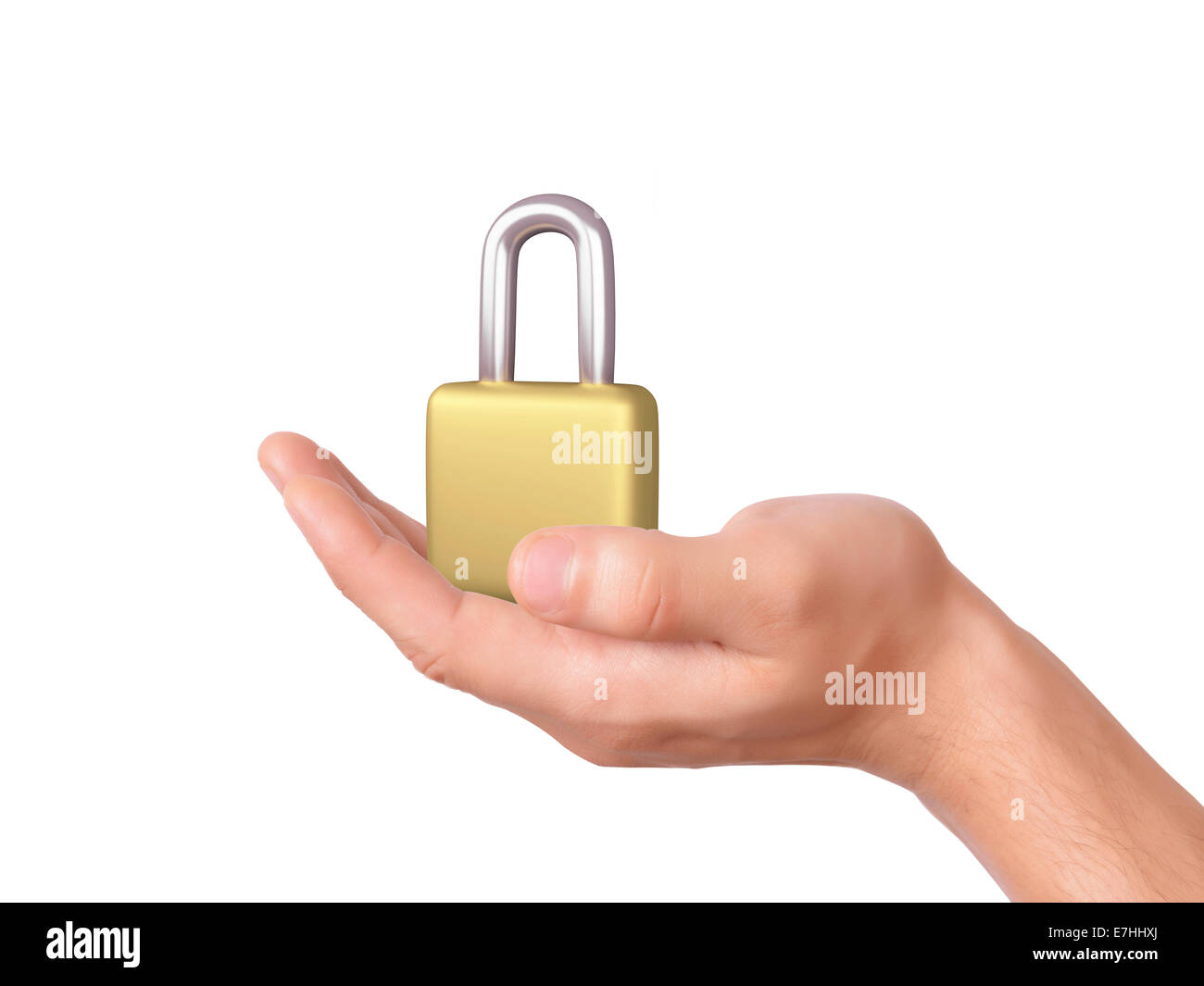 Image of hand holding cadenas verrouillé. concept sécurité sur fond blanc Banque D'Images