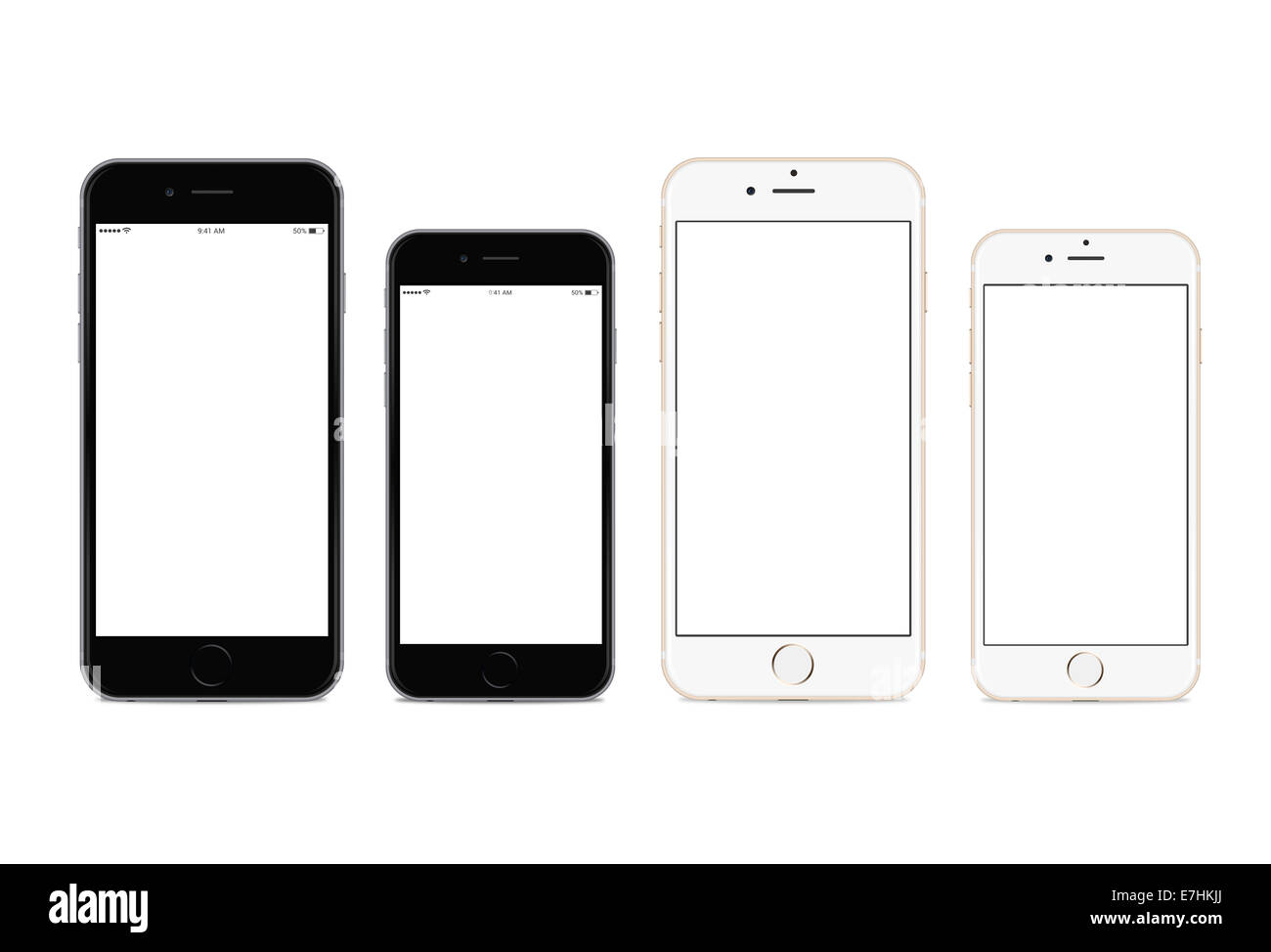 Généré numériquement image de nouveaux téléphones portables, iphone 6 et iphone 6 plus, l'espace gris et argent. Banque D'Images