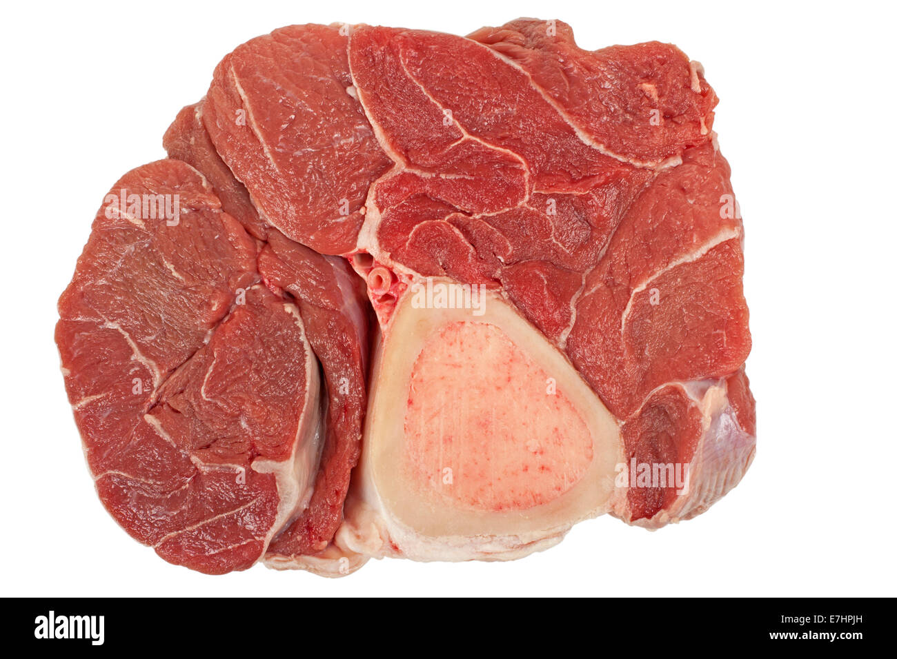 Steak de boeuf fraîche Jarret arrière avec de l'os isolé sur fond blanc avec clipping path Banque D'Images